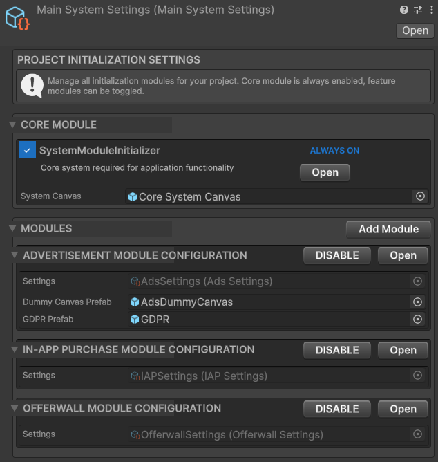 Main System Settings