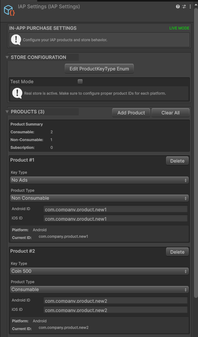 IAP Inspector Settings