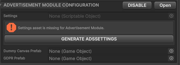 Generate AdSettings